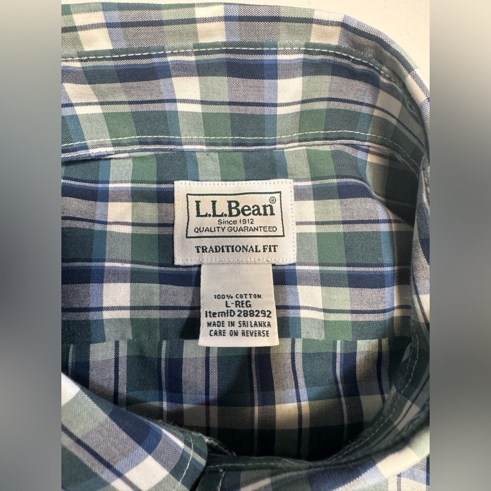 LL Bean Button Shirt Long Sleeve Men Large Green Plaid Traditional Fit Outdoors - Picture 3 of 8